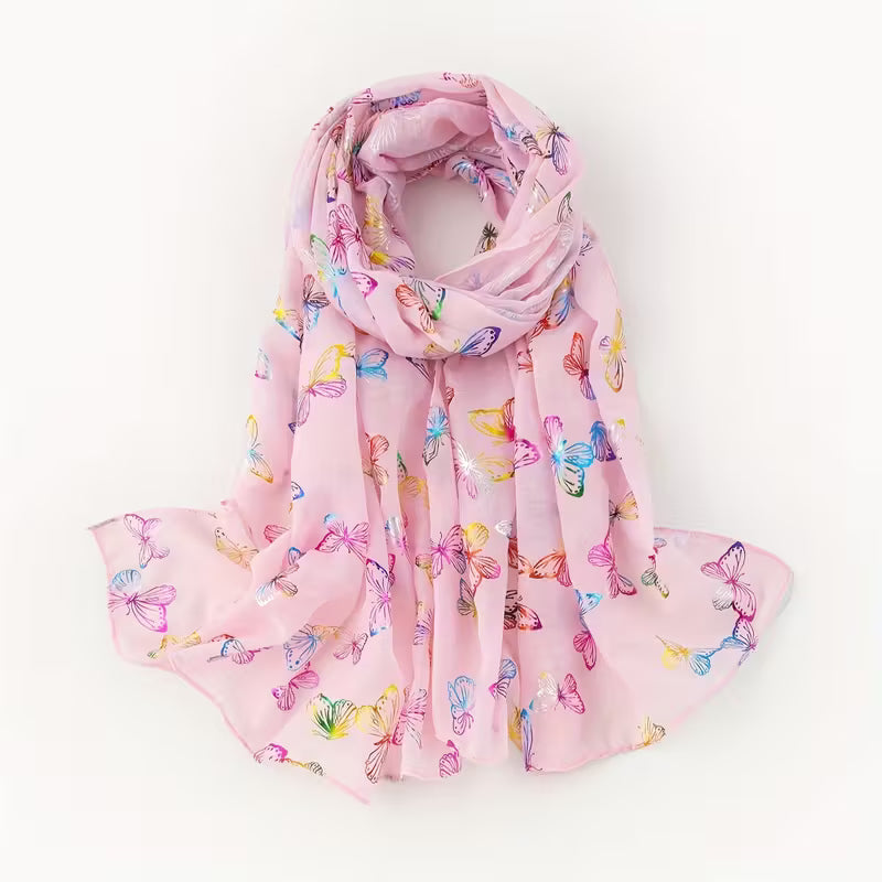 Lightweight Butterfly Print Scarf] Elegant Colorful Butterfly Print Scarf