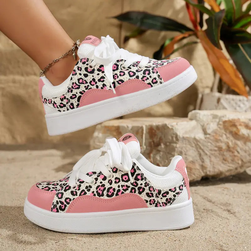 Women's Pink & Black Leopard Print Sneakers