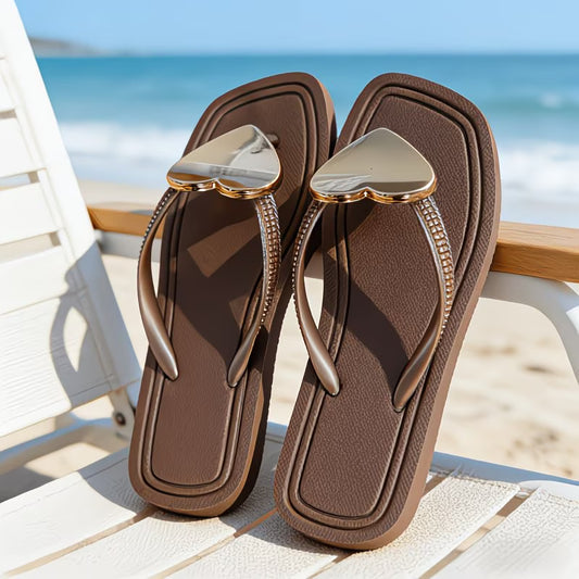 2026 New Metallic Heart Square Toe Flip-Flops