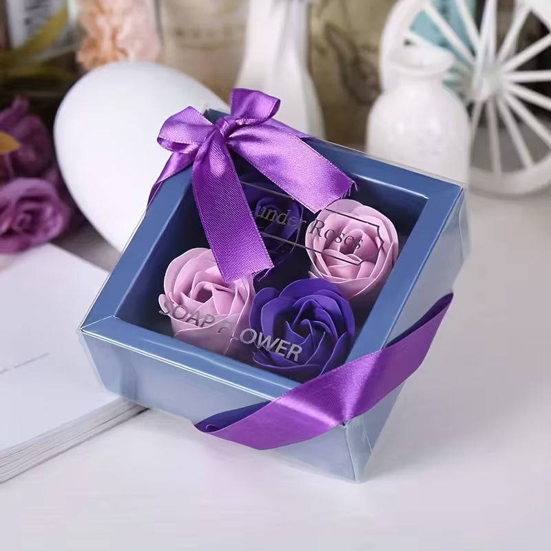 4pcs Rose Soap Flower Gift Box with Red Ribbon