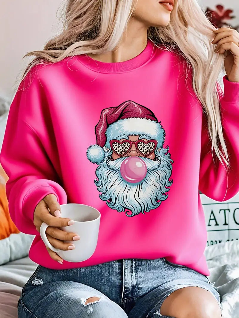 Women's Christmas Santa Face Print Sweatshirt