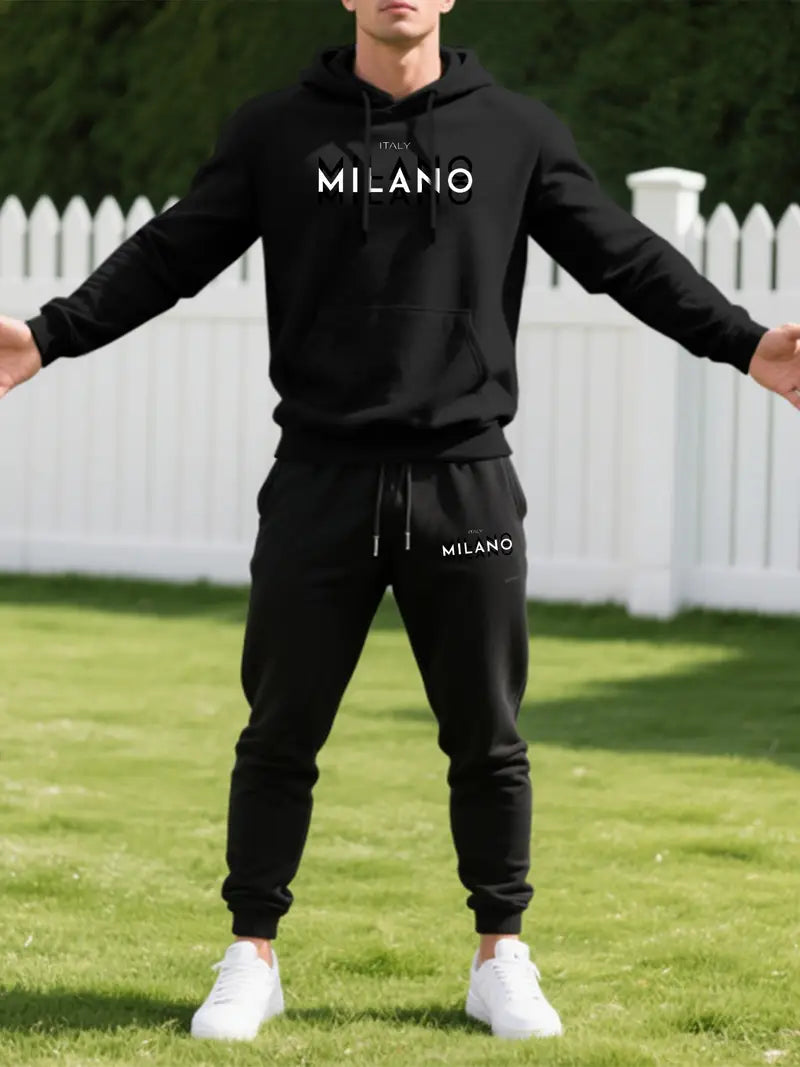 Men'S Casual Hooded Sweatshirt & Jogger Set