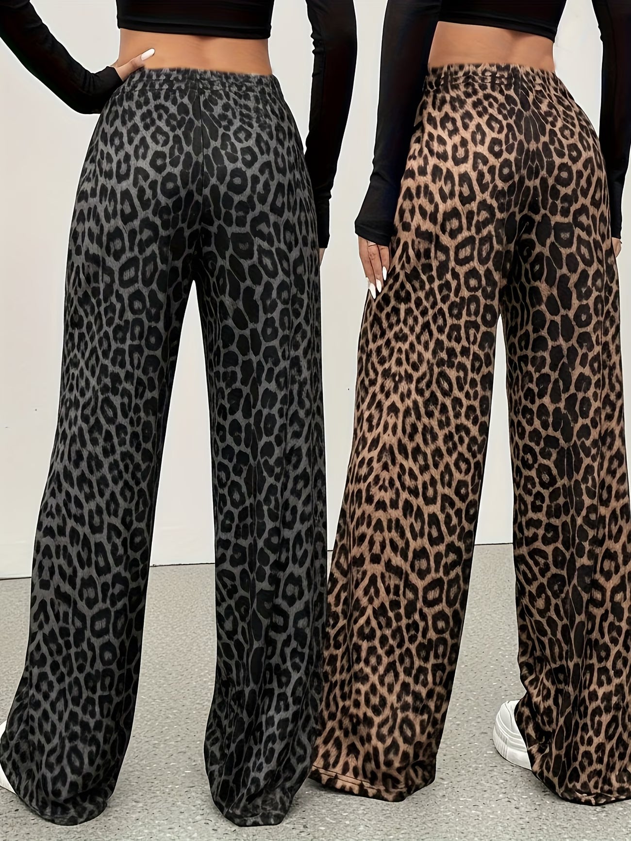 2pcs Set Women's Plus Size Leopard Print Sleep Pants