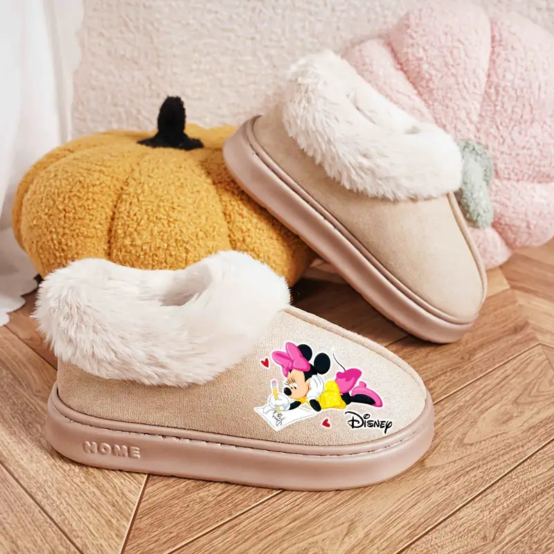 Minnie 2D Print Plush Slippers,