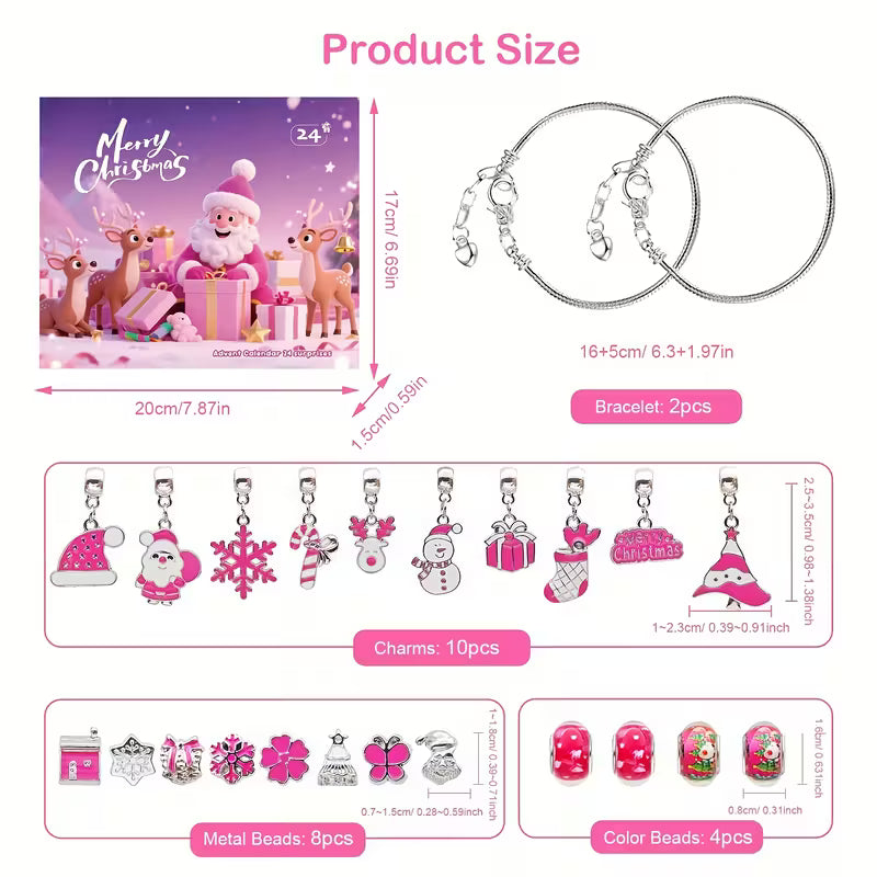 New Pink Calendar Gifts-Pink Christmas Bracelet Making Kit,