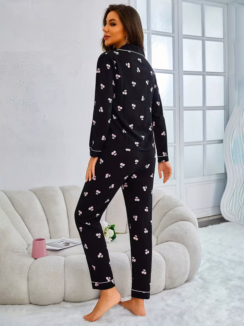 Women's Cherry Fruit Print Pajama Set
