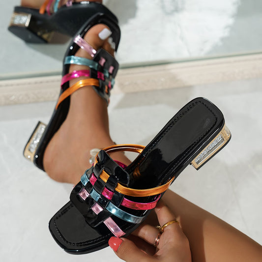 Woven Sandals, Square Toe And Square Heel Design,
