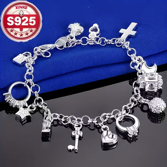 925 Sterling Silvery Pendant Bracelet,