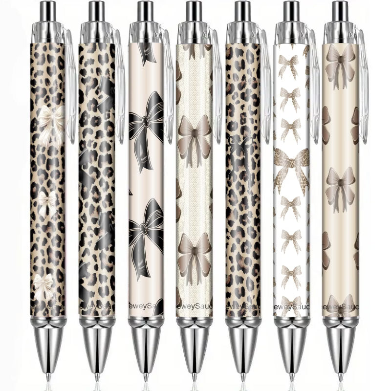 7pcs Fashion Trendy Leopard Print Bow Pattern Ballpoint Pens,