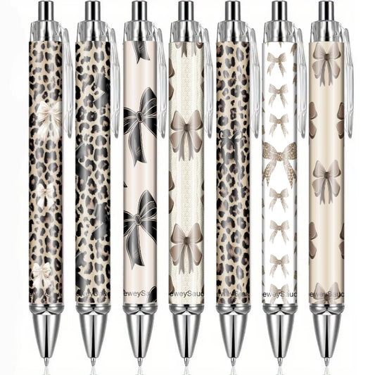 7pcs Fashion Trendy Leopard Print Bow Pattern Ballpoint Pens,
