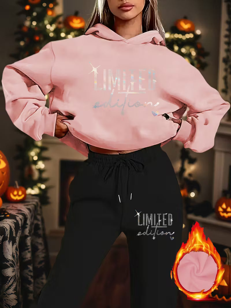 2pcs Women's Oversized Fleece Hooded Sweatshirt & Joggers Set