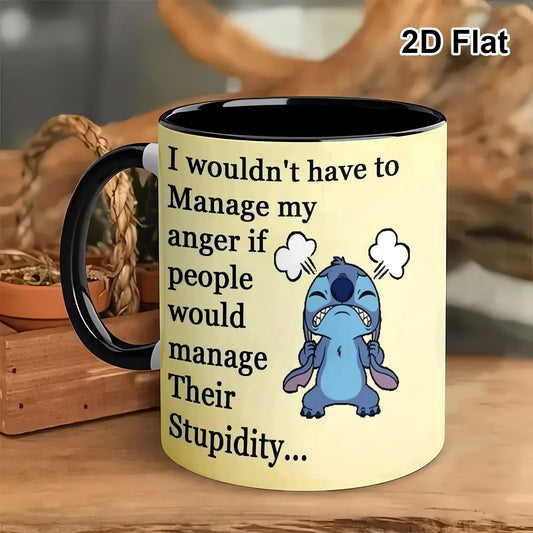 1pc Disney Inspired Angry Stitch "Manage My Anger" Funny Quote Mug