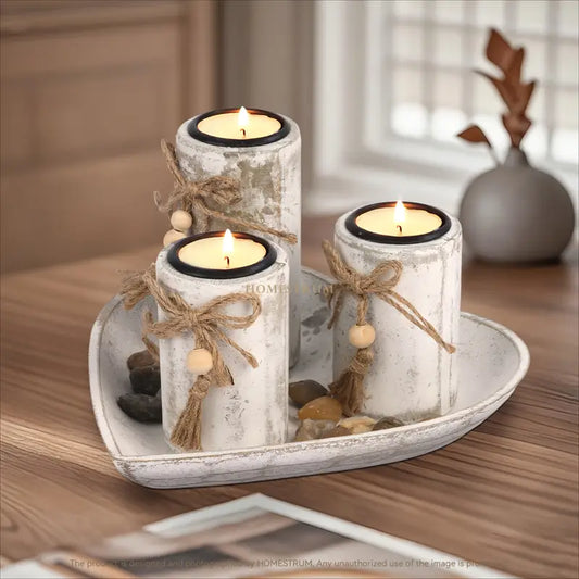 Rustic Farmhouse Wooden Candle Holders Set