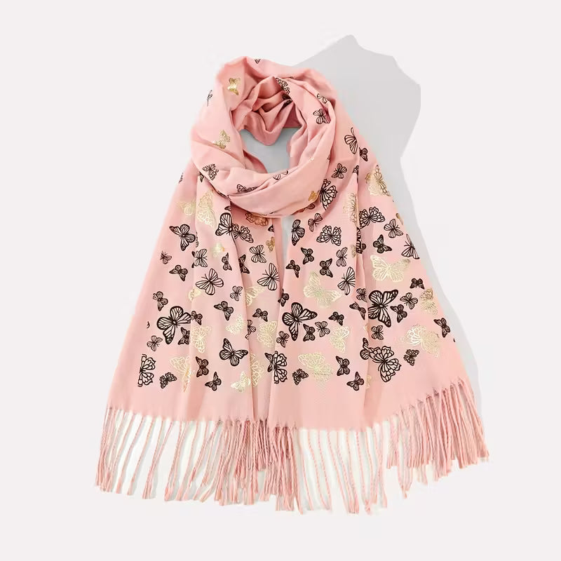 Elegant Butterfly Print Tassel Scarf for Women