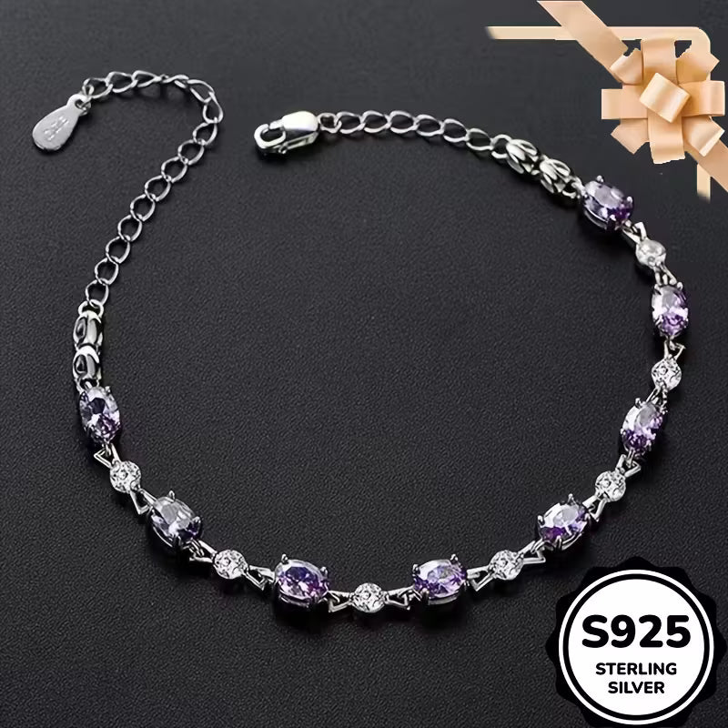 Delicate Amethyst 925 Silver Bracelet,