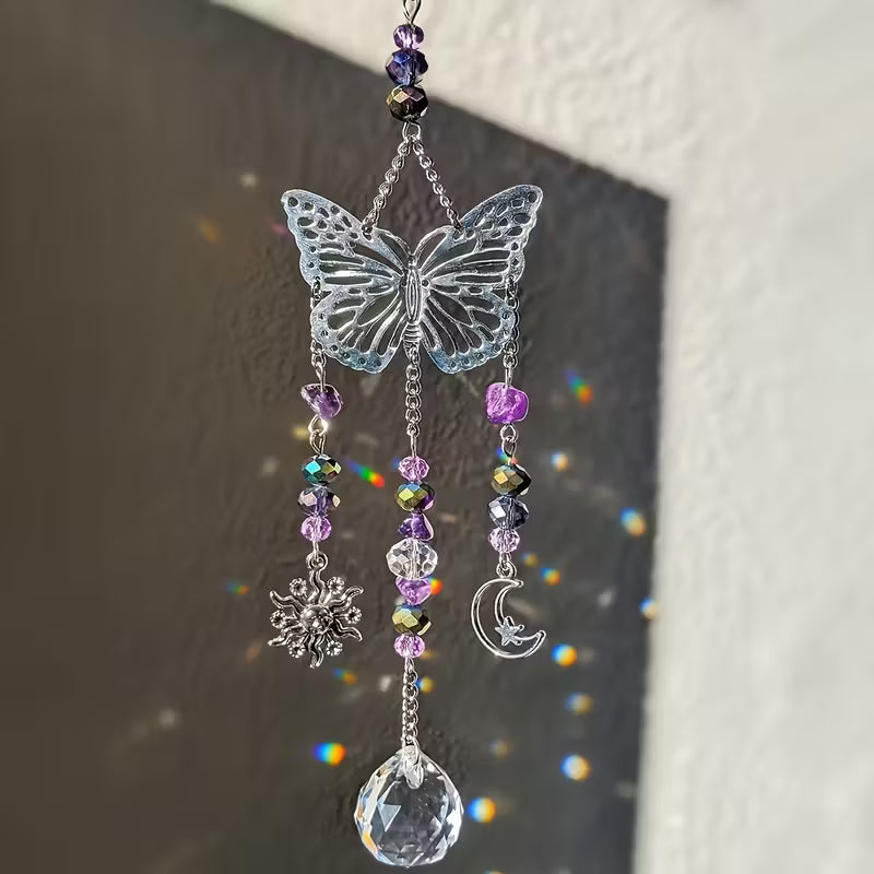Bohemian Amethyst Butterfly Crystal Suncatcher