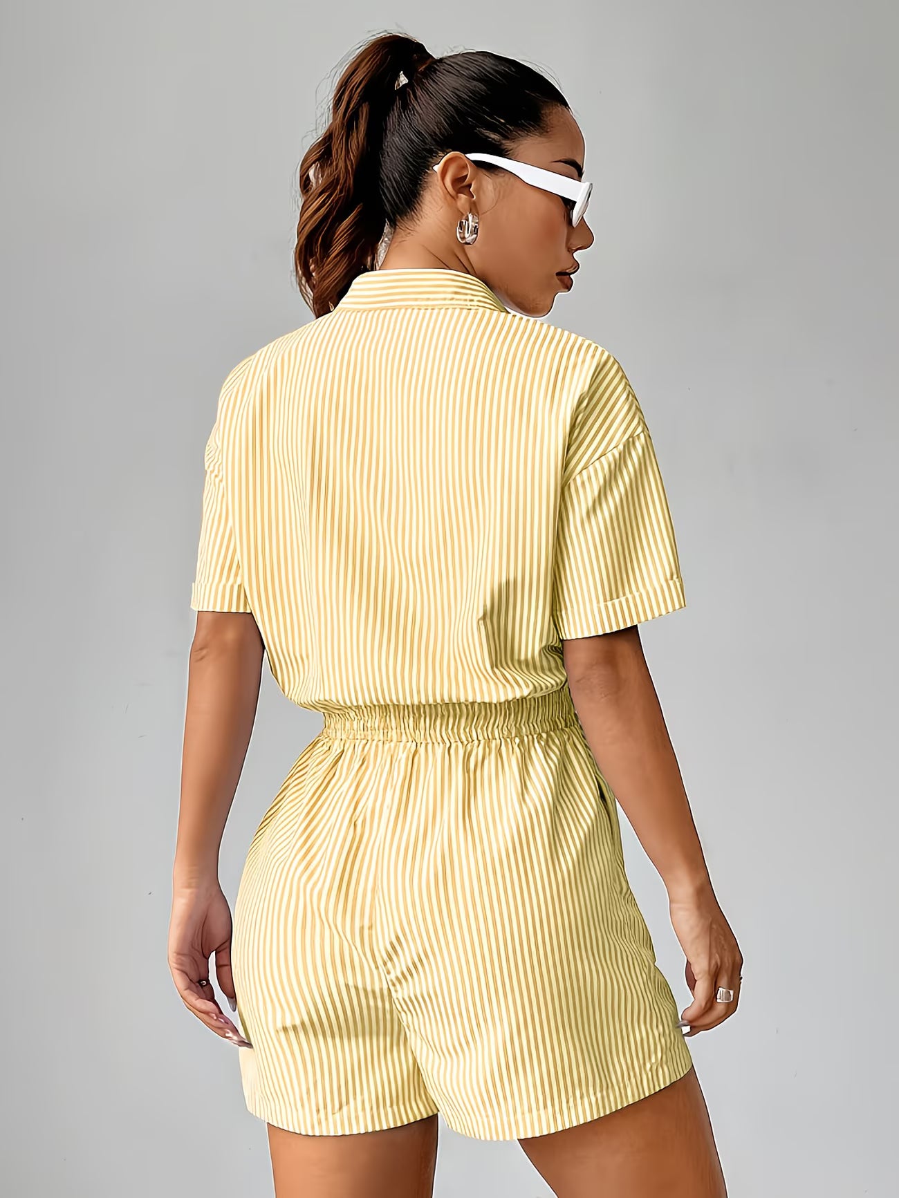 Striped Bodysuit – Women's Casual Elegance in Yellow
