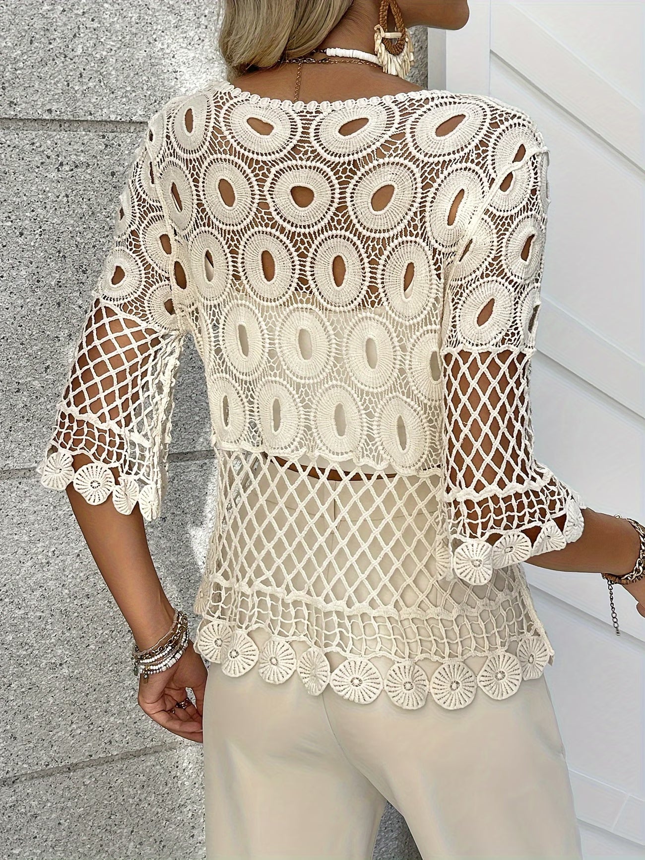 Hollow Out Crochet Pullover Top