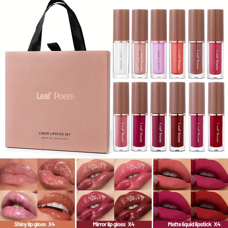 12pcs Lip Gloss Set with Three Effects: