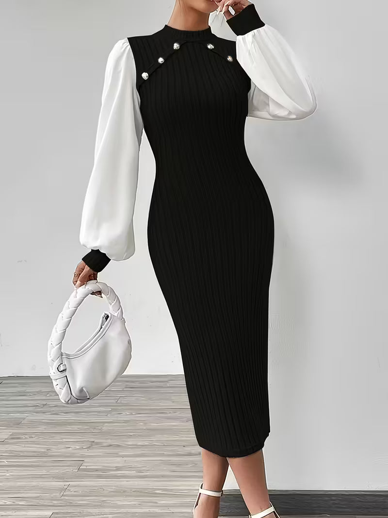 Elegant Ribbed Knit Bodycon Midi Dress