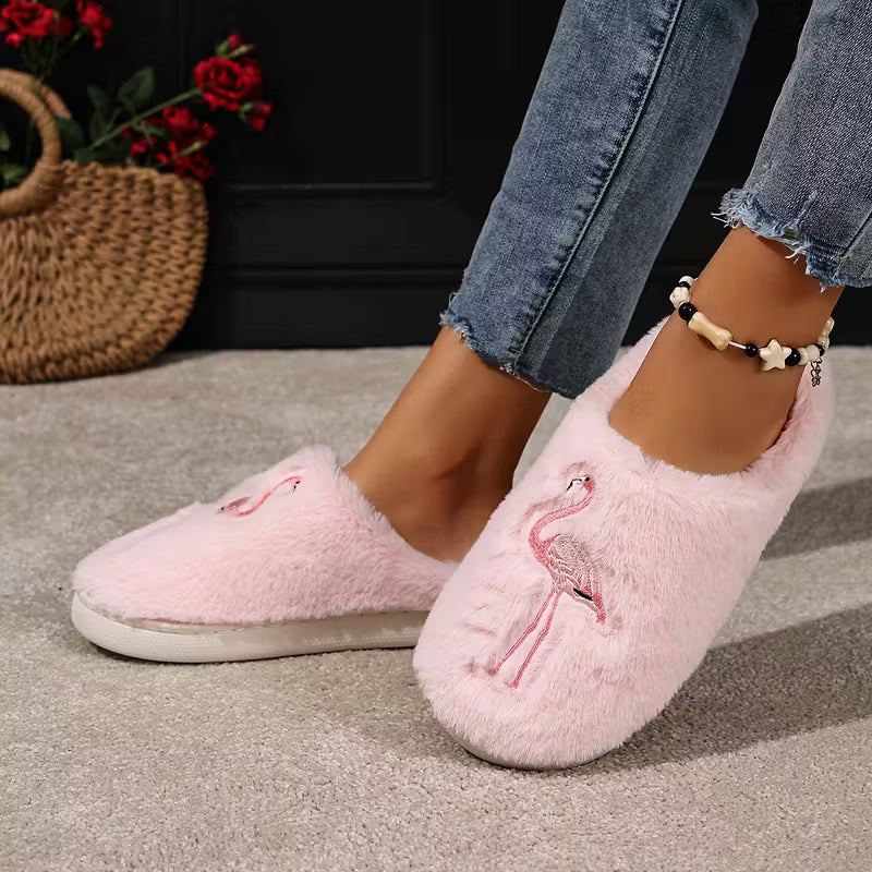 Pink Flamingo Plush Slip-On Slippers
