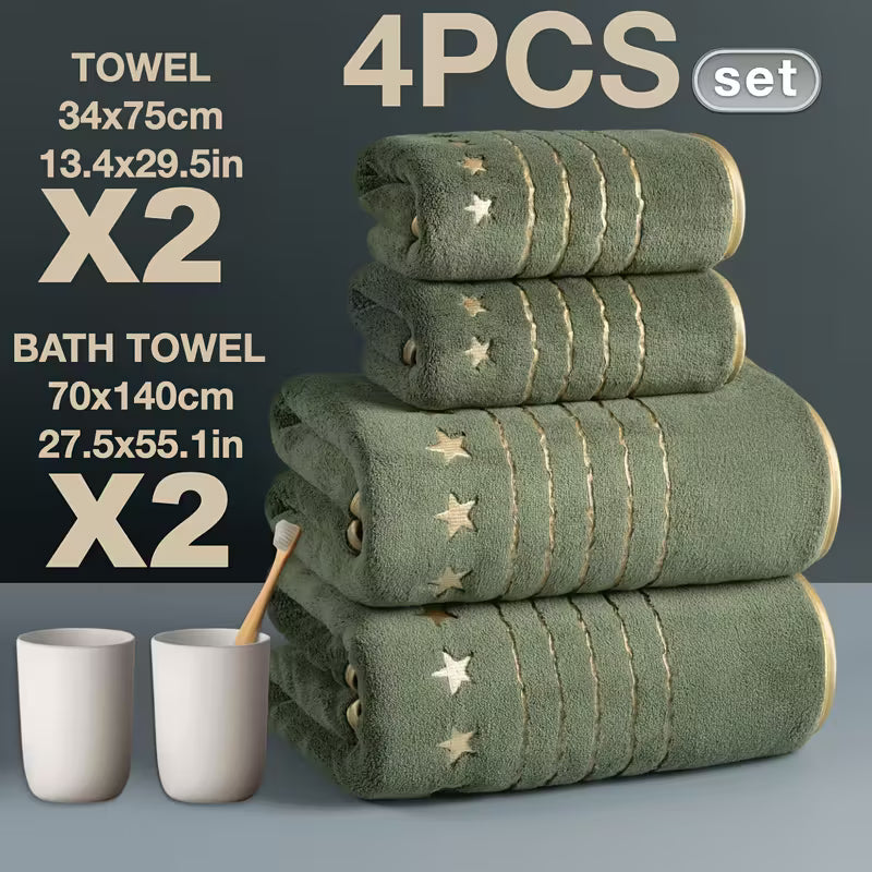 4pcs Set Ultra Soft Golden Thread Light Luxury Five-Star Embroidery Towel Bath Towel Set