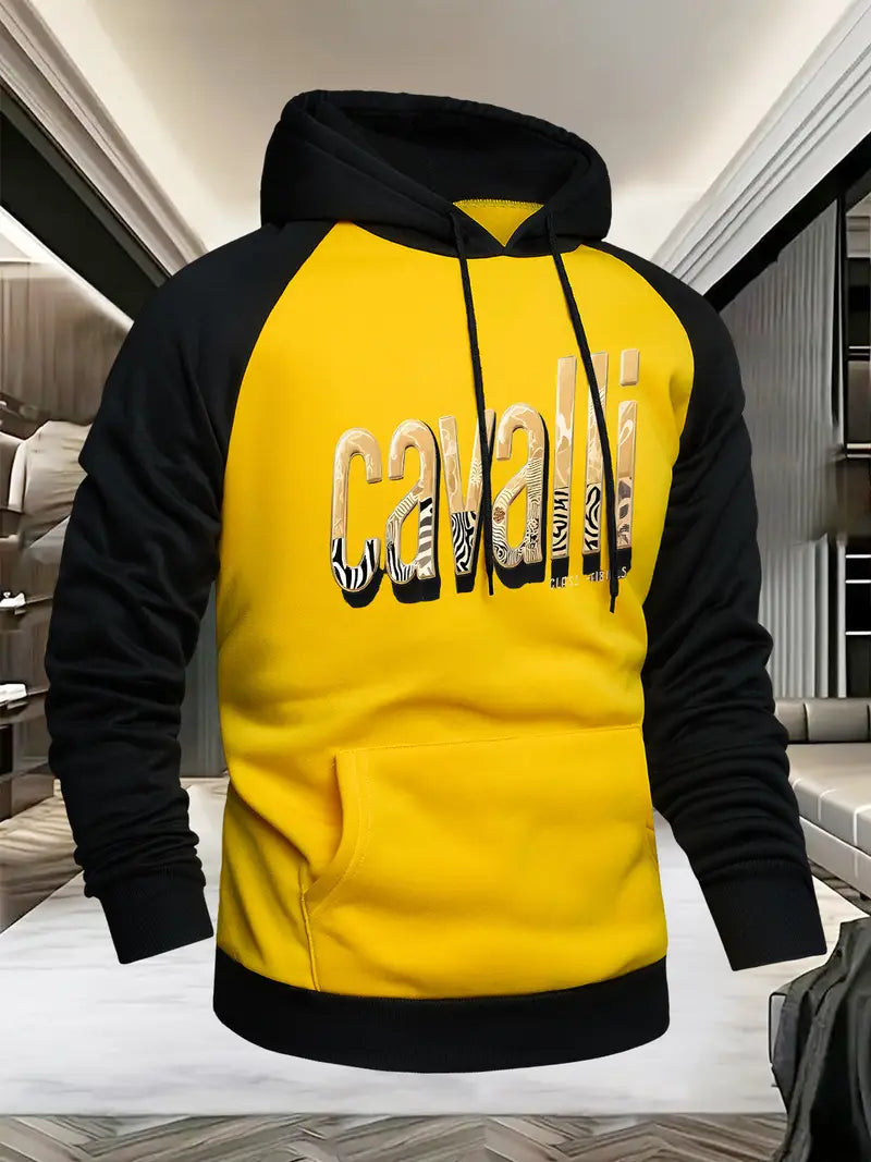 Men's Italian-Inspired Golden Lettering Hooded Sweatshirt