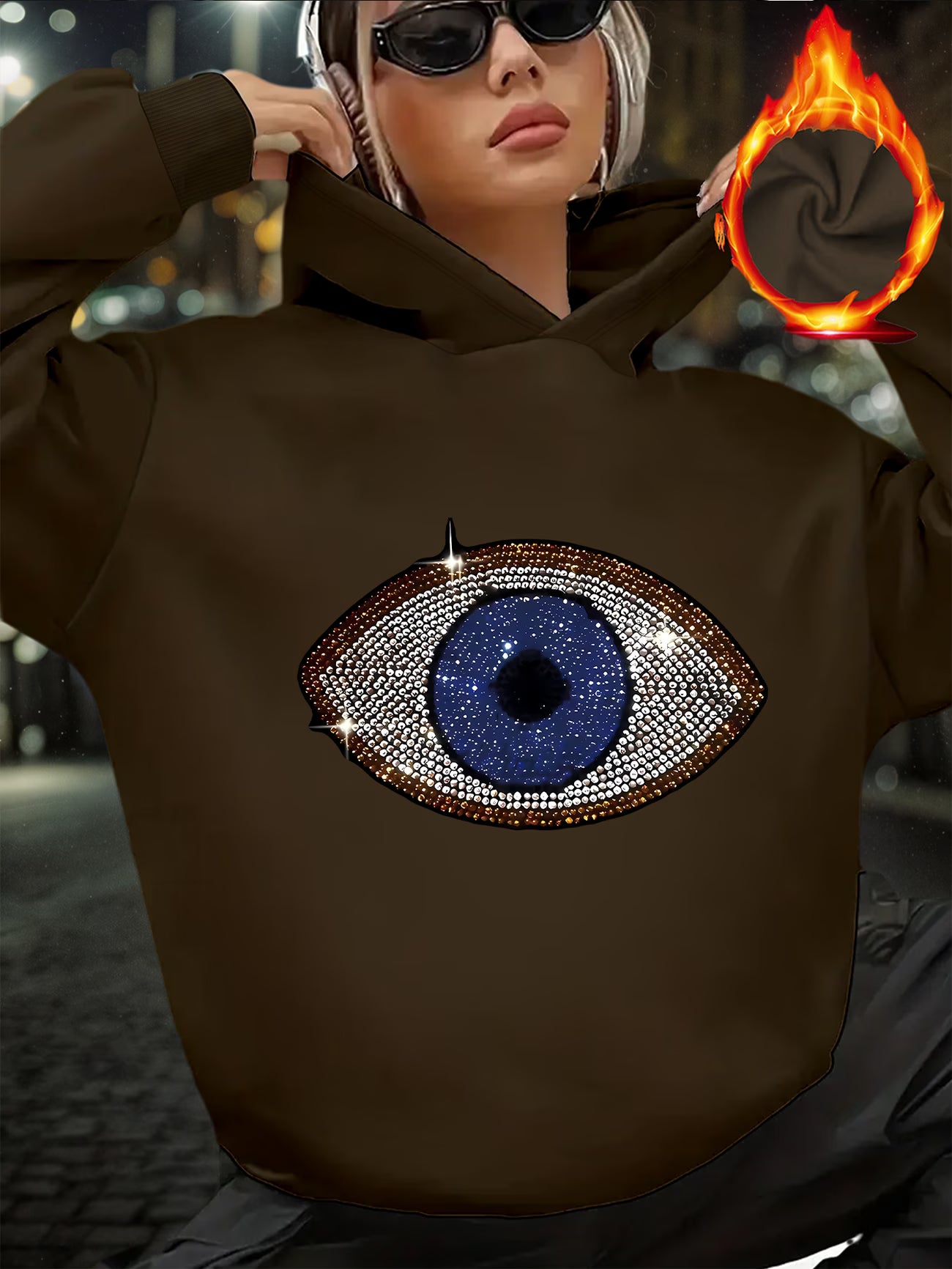 Full-Eye Face Print Hooded Sweatshirt