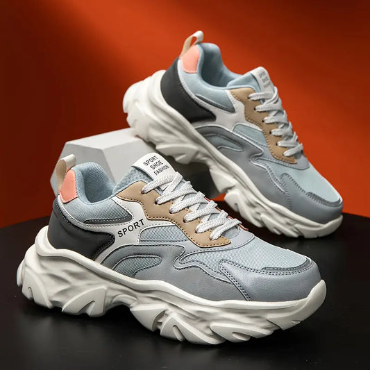 Men's Grey/Beige/Green/Black Color-Block Low-Top Sneakers