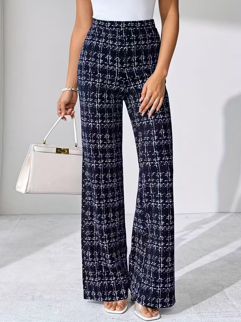 Women'S Black and White Plaid Flare Pants