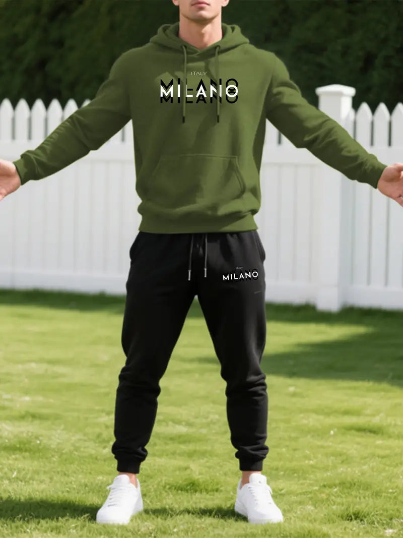 Men'S Casual Hooded Sweatshirt & Jogger Set