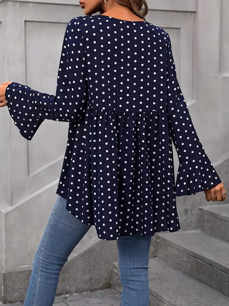 Polka-dot Print High-low Blouse,