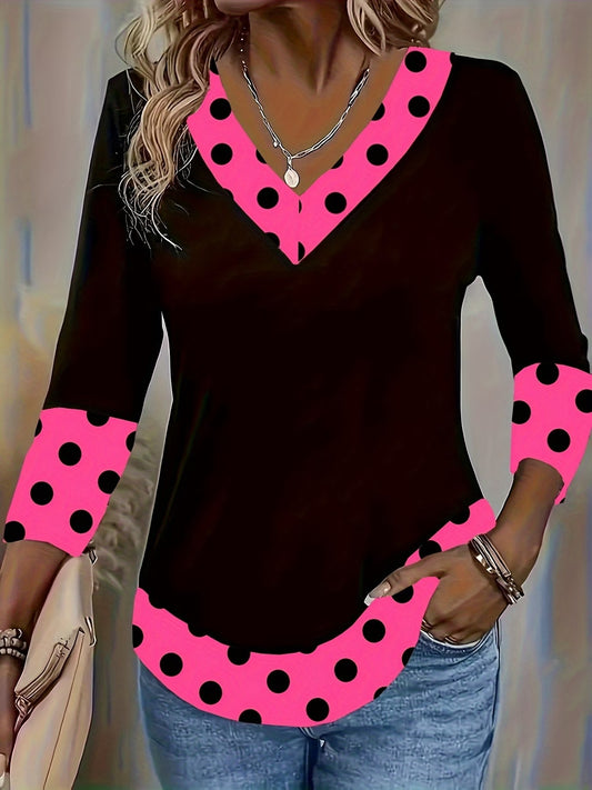 Fashion Color-Blocked T-Shirt with 3/4 Sleeves