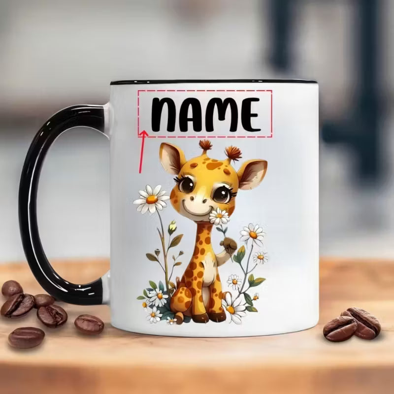 Customizable Name Cartoon Giraffe Ceramic Coffee Mug