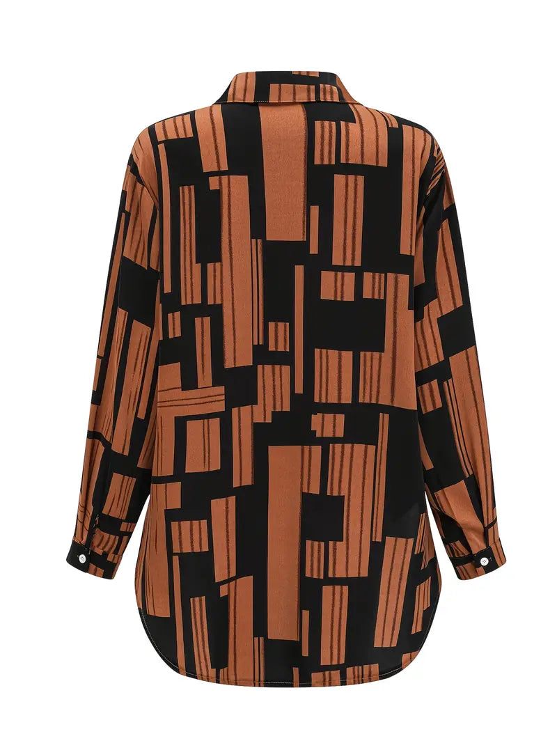 Plus Size Women'S Casual Printed Blouse with Side Slit