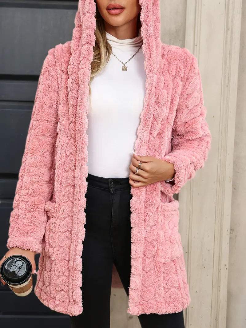 Elegant Plush Hooded Coat