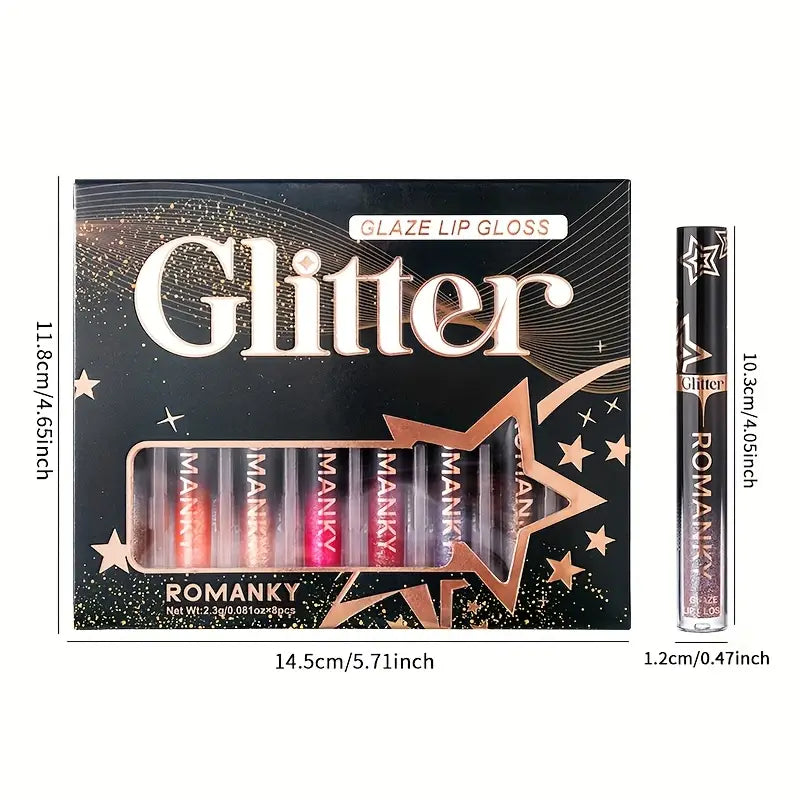 8pcs/set ROMANKY Glitter Lip Gloss