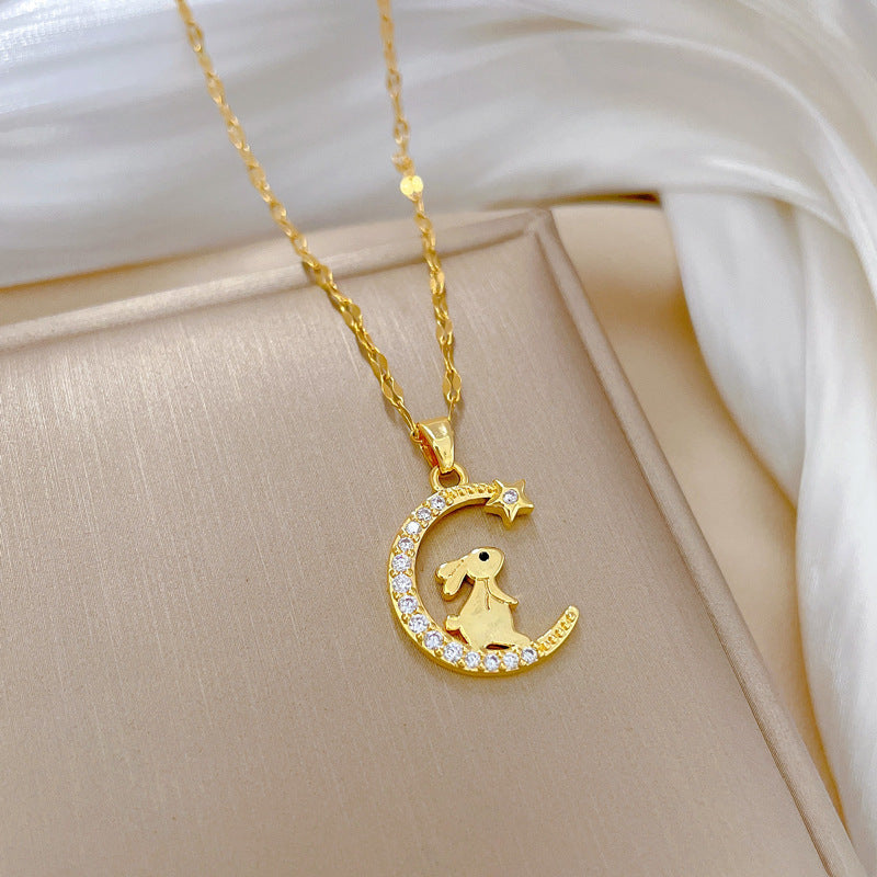 Bunny Crescent Moon Necklace