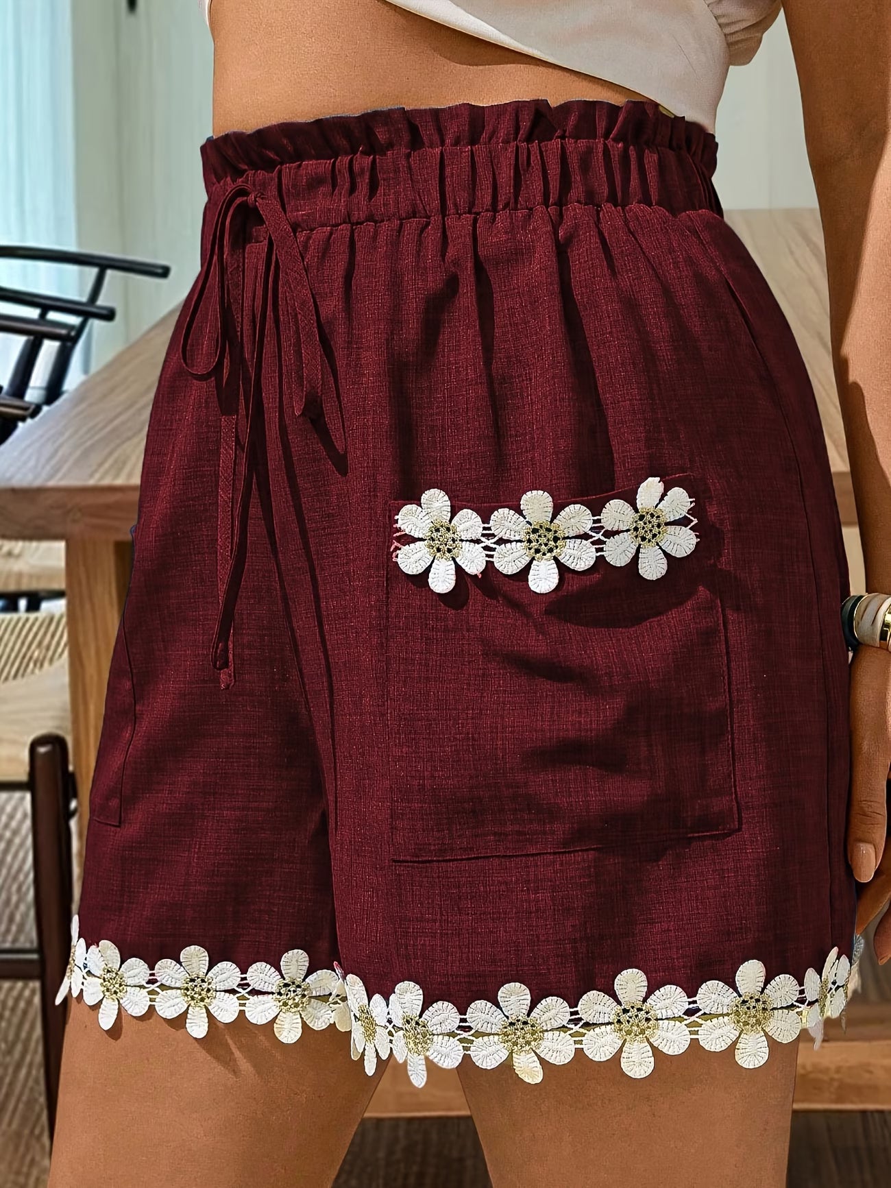 Plus Size Shorts with Daisy Lace Trim,