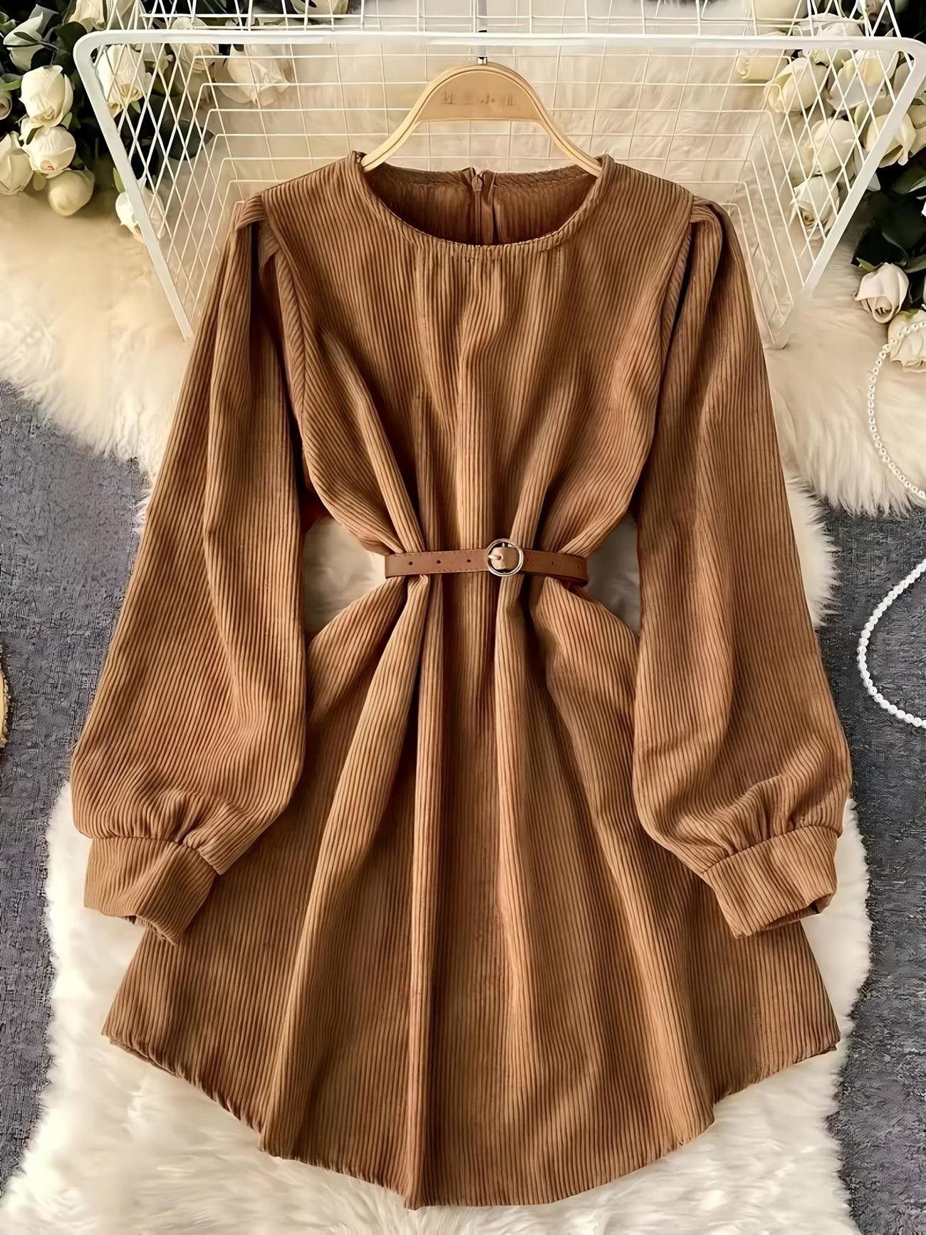 Elegant Brown A-Line Long Dress