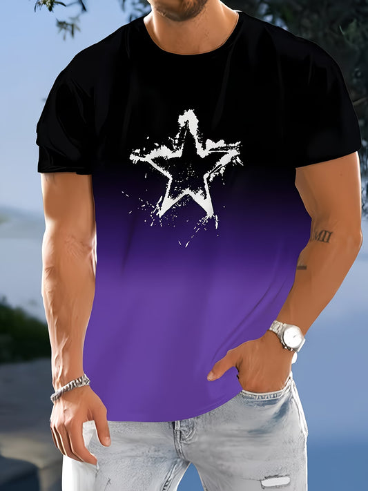 Men's Casual Crew Neck T-Shirt | Star Print | 100% Polyester