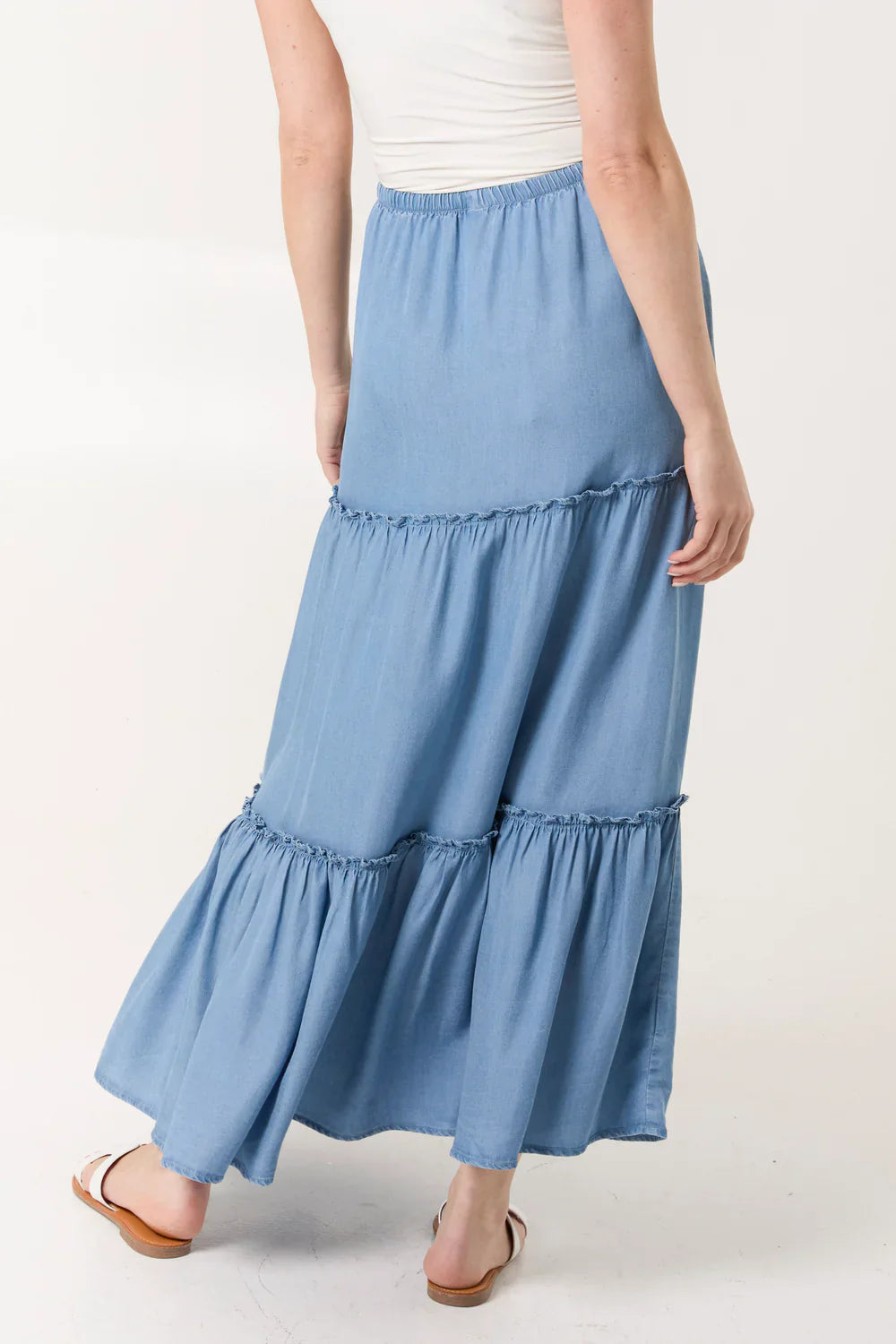 Women’s Tiered Denim Look Skirt | Lightweight Viscose | Sizes S/M & M/L