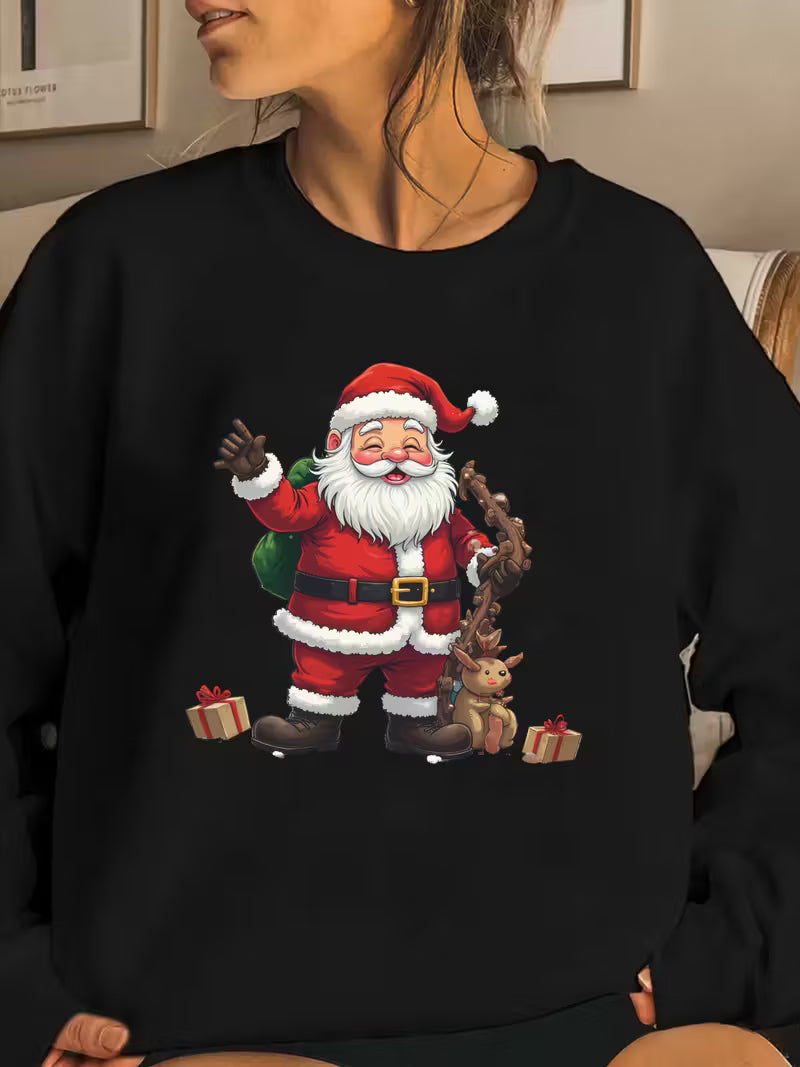 Women'S Cozy Red Christmas Santa Graphic Sweatshirt