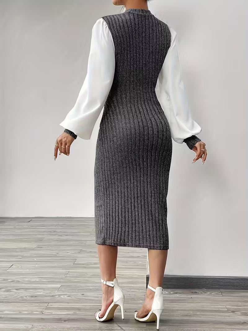 Elegant Ribbed Knit Bodycon Midi Dress