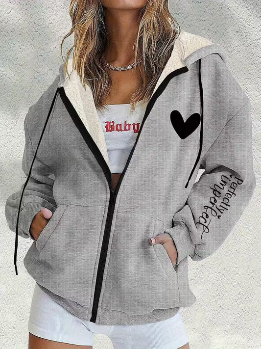 Women'S Casual Hooded Zip-Up Fleece Jacket