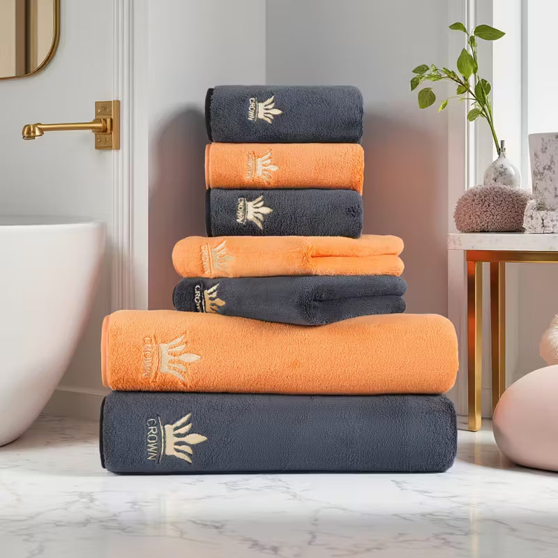 7pcs Embroidered Solid Color Bath Towel Set,