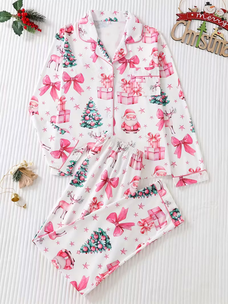 2pcs Women's Elegant Christmas Pajama Set