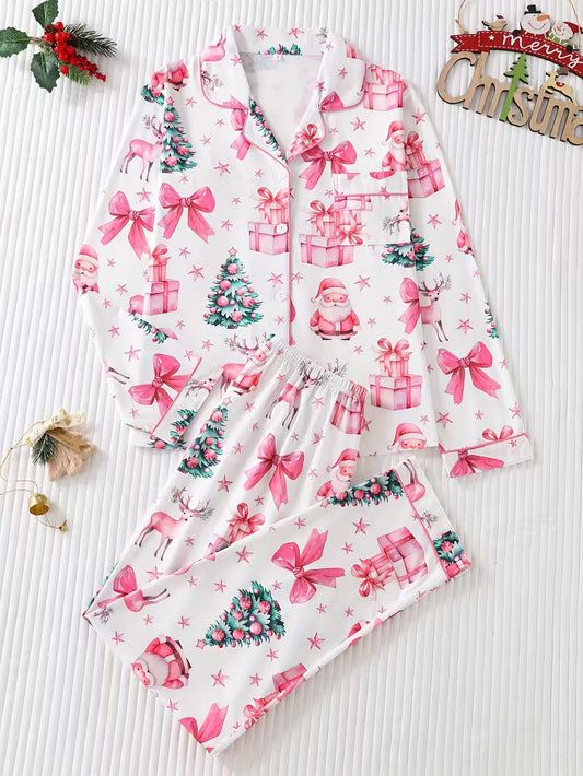 2pcs Women's Elegant Christmas Pajama Set