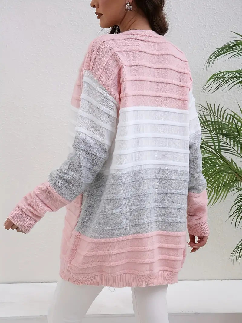 Cozy Color Block Knit Cardigan