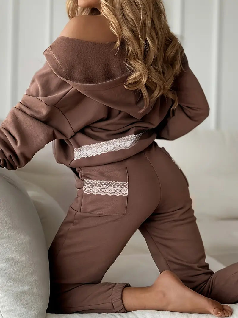 Chocolate Color swear Set Hooded Sweatshirt + Joggers Set